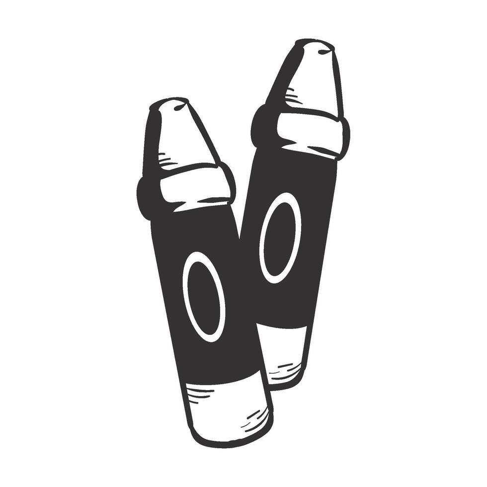 Two black and white crayons are shown in a line vector