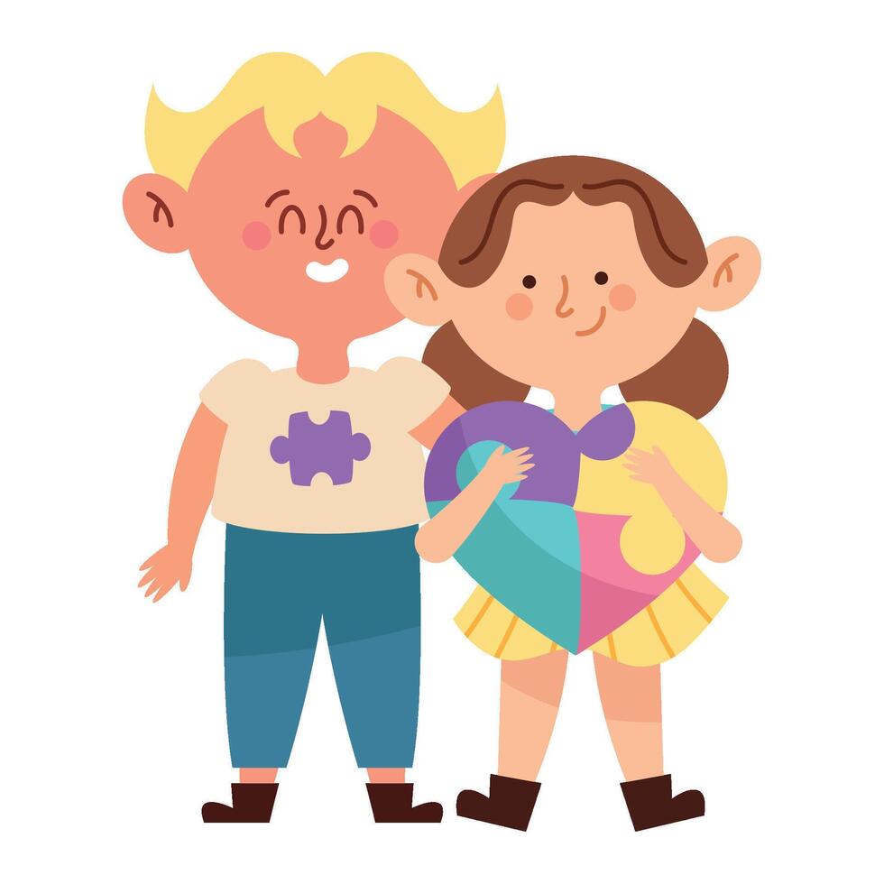 A boy and girl holding a puzzle piece vector