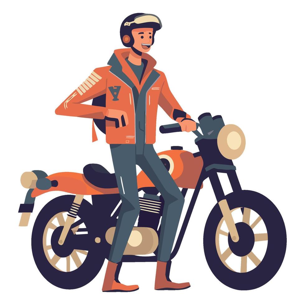 A man in an orange jacket is riding a motorcycle vector
