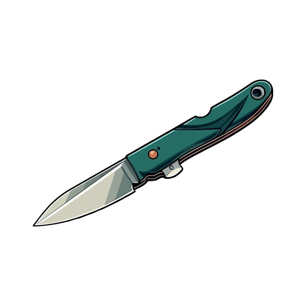 A knife with a green handle and a black blade vector
