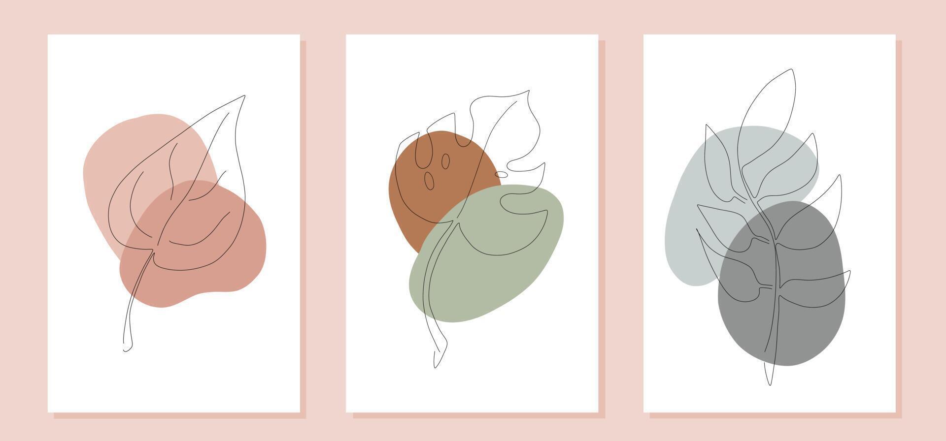 abstract boho poster with leaves, flower and organic shapes. abstract illustration with leaf and stone. vector