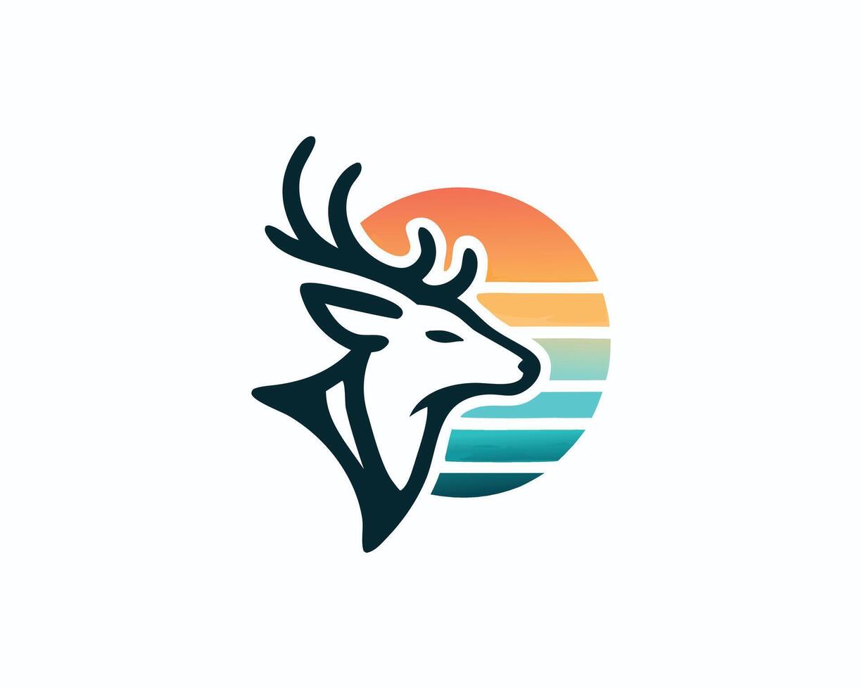 a deer head with a sunset in the background vector