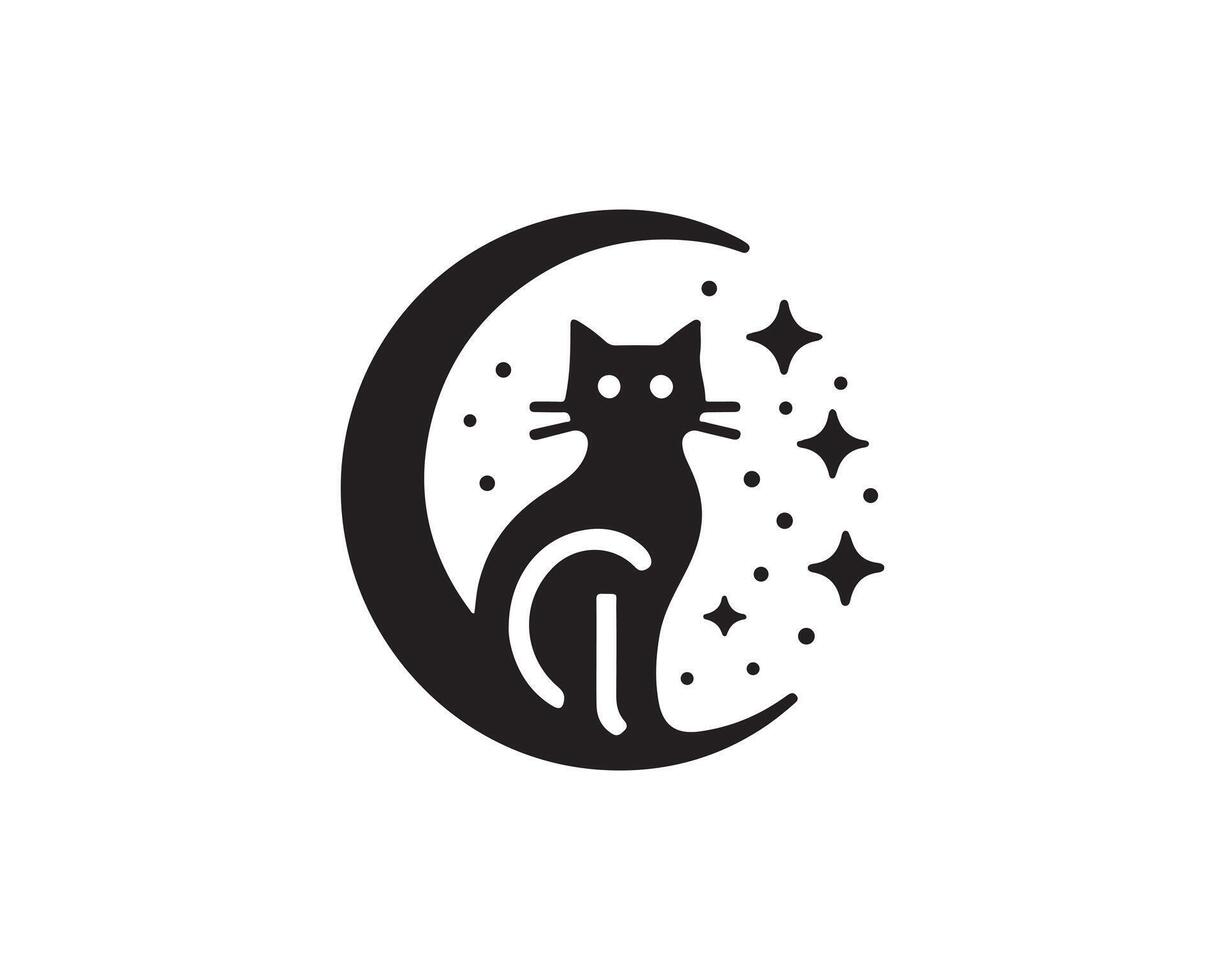 a black cat sitting on the moon with stars vector