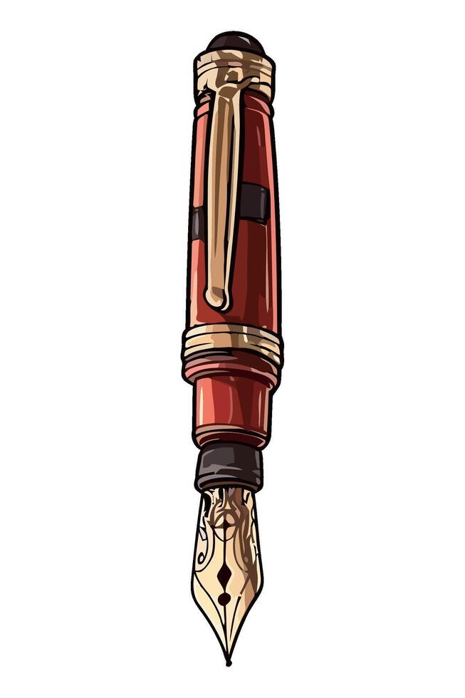 A red fountain pen with a gold trim vector