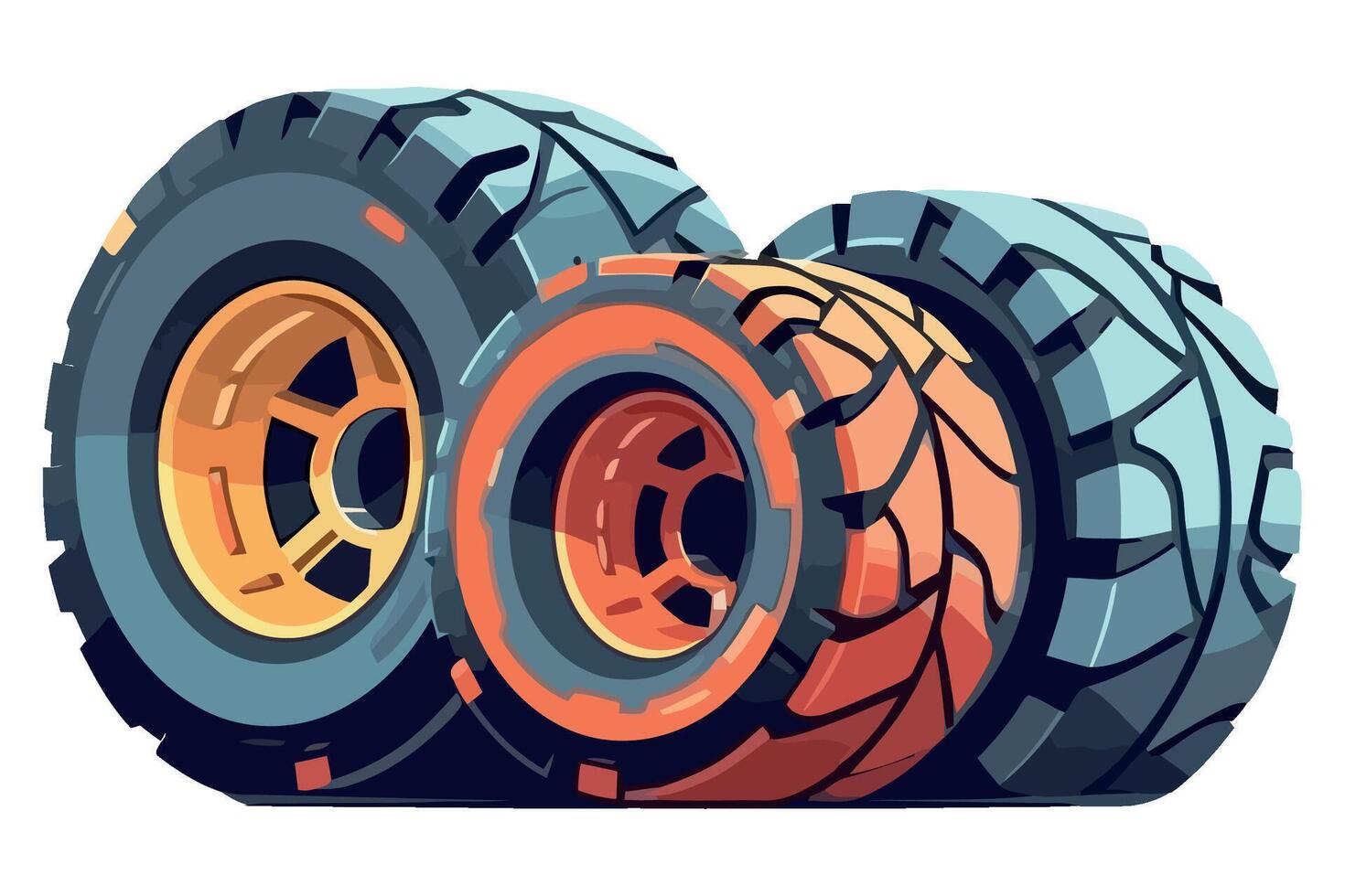 Three tires are shown in this illustration vector