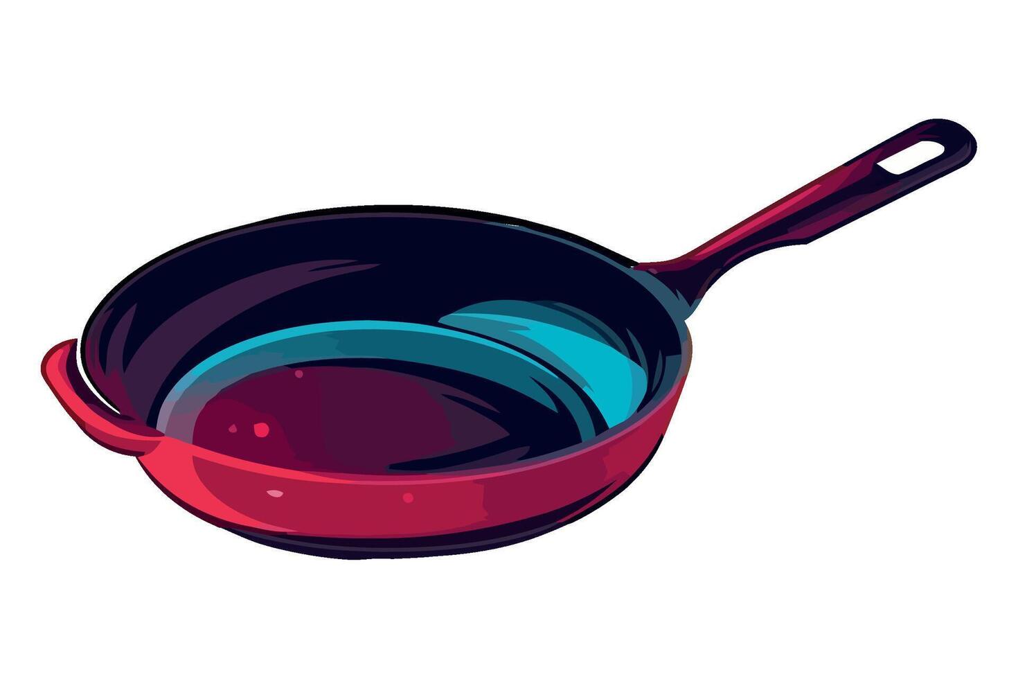 A red frying pan with a handle on a white background vector