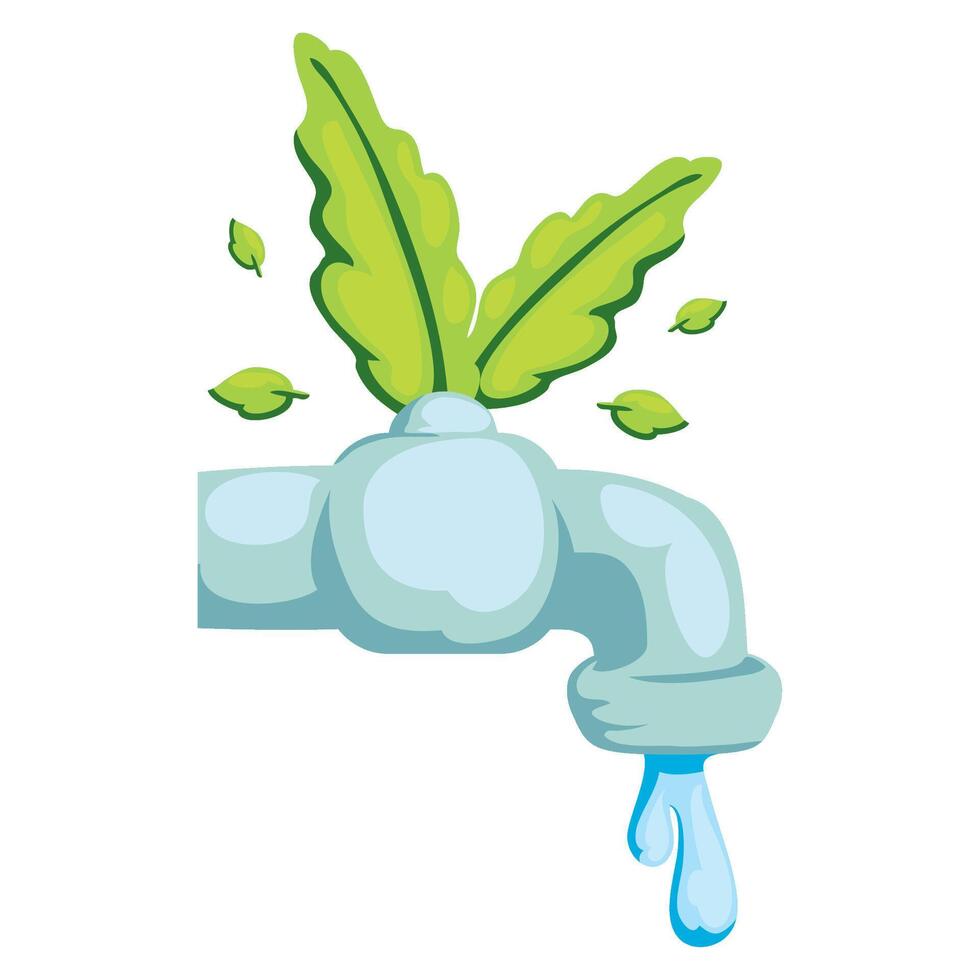 Water faucet with green leaves vector