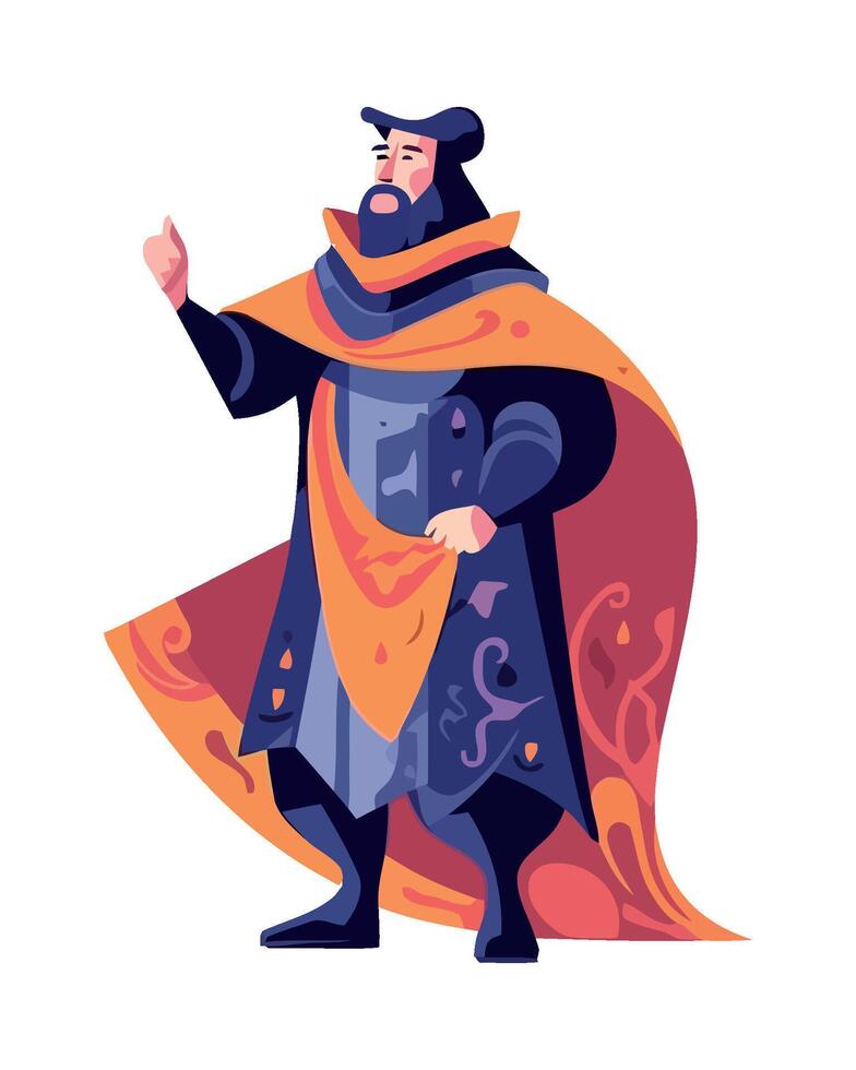 A cartoon character in a purple cloak and orange cape vector