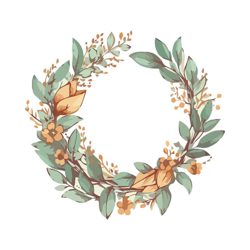 A wreath of leaves and flowers on a white background vector