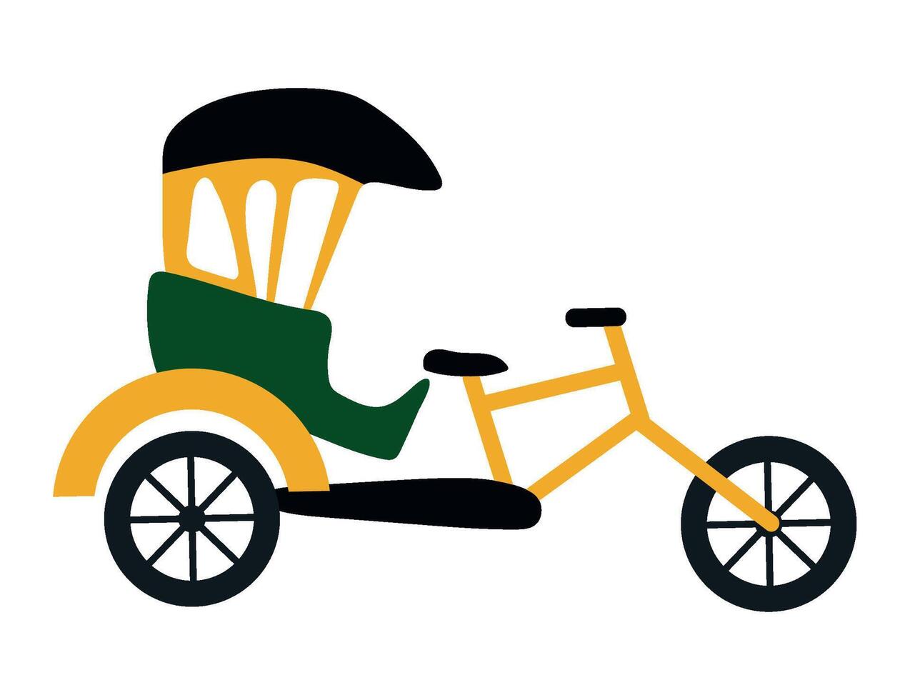 A yellow and green tricycle with a black hat vector