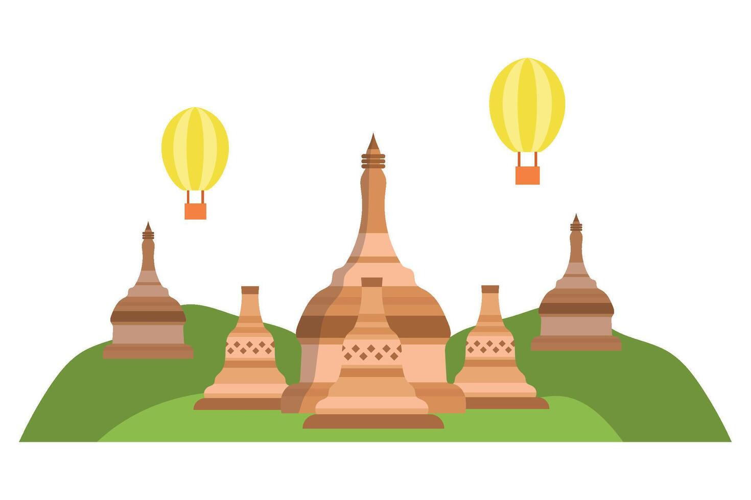 An illustration of a pagoda with hot air balloons vector