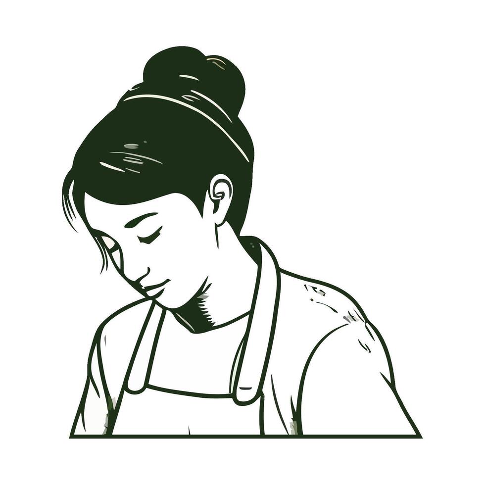 A woman with apron on her head and a pen in her hand vector