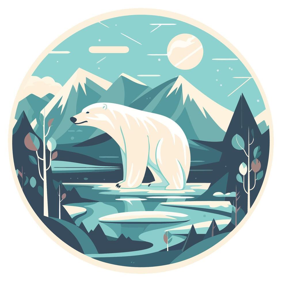 A polar bear in the mountains with a mountain range in the background vector