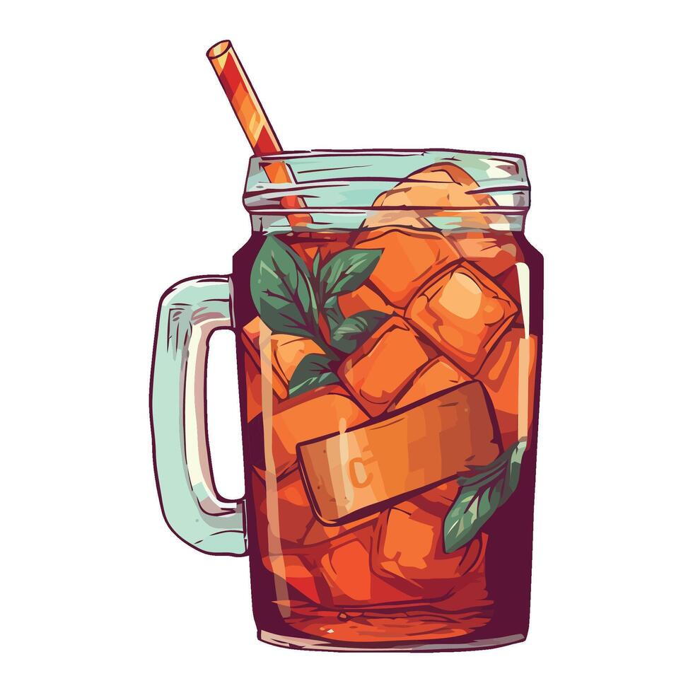 A glass jar with ice and a straw vector