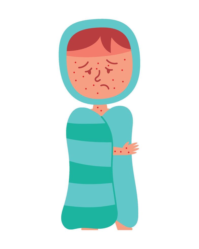 A cartoon boy wrapped in a blanket vector