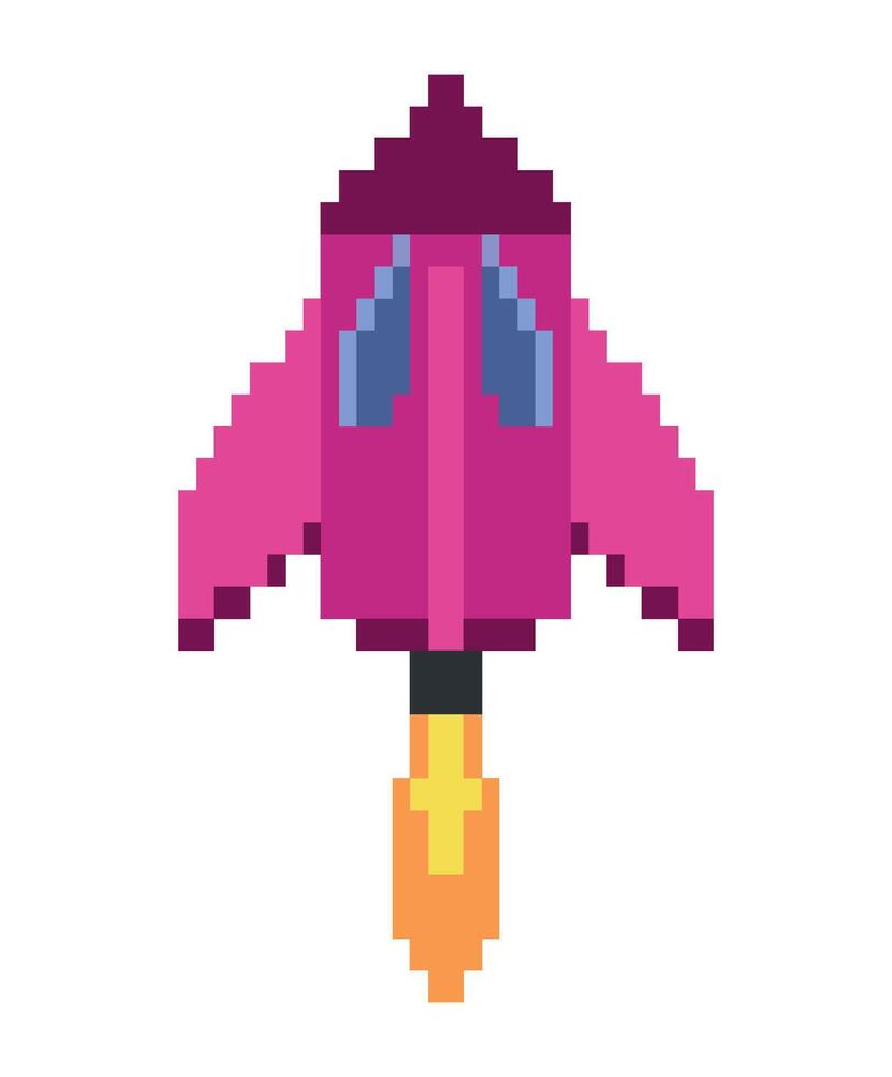 Pixel art space rocket illustration vector