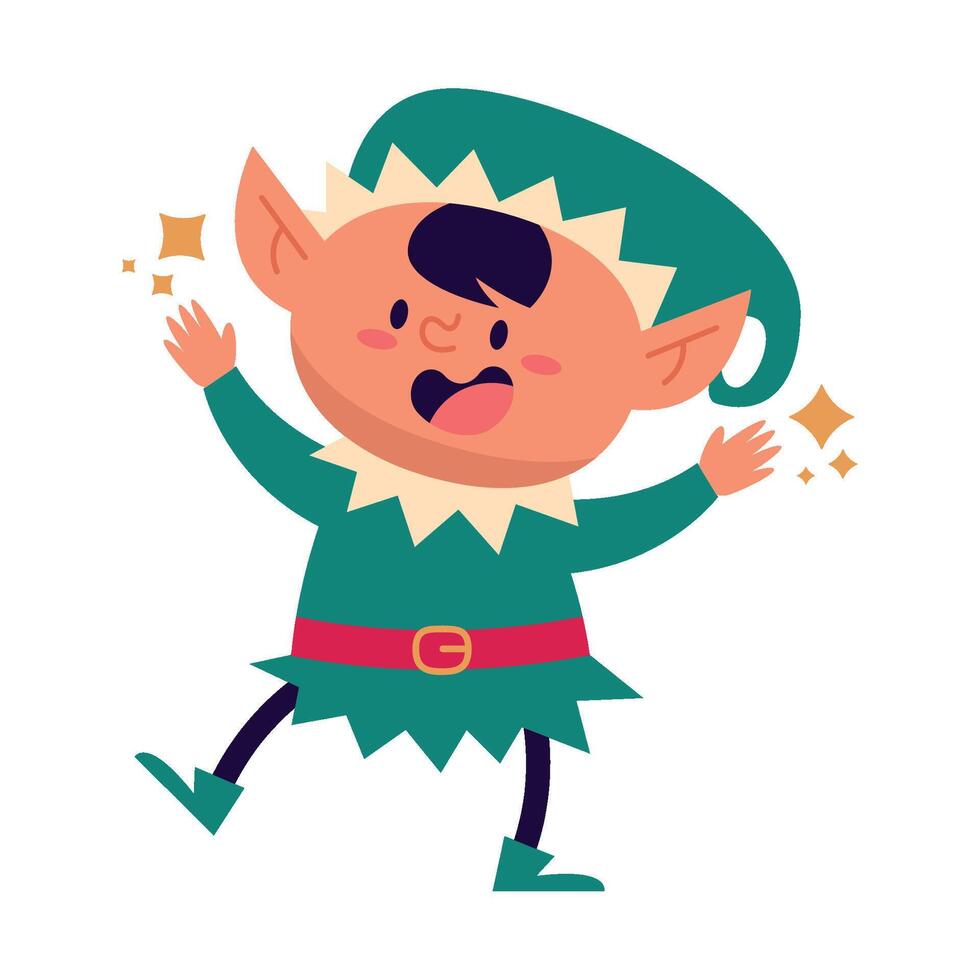 A cartoon elf with a green hat and green clothes vector