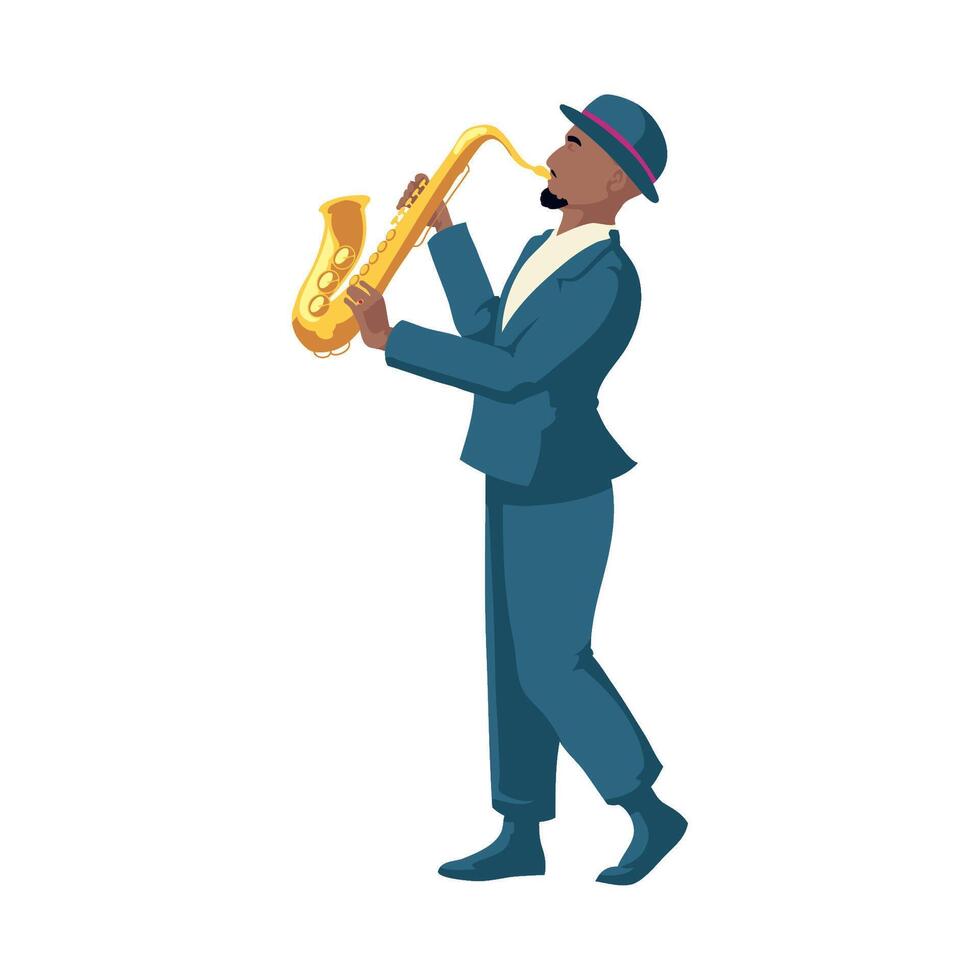 A man in a suit and hat playing the saxophone vector