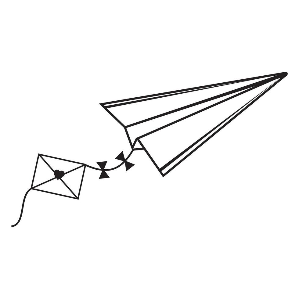 A paper airplanes in doodle style, black outline, isolated illustration on a white background vector