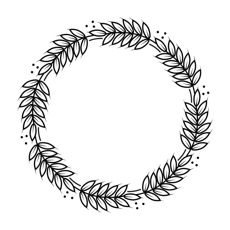Rye, barley or wheat round frame or wreath on white background. vector