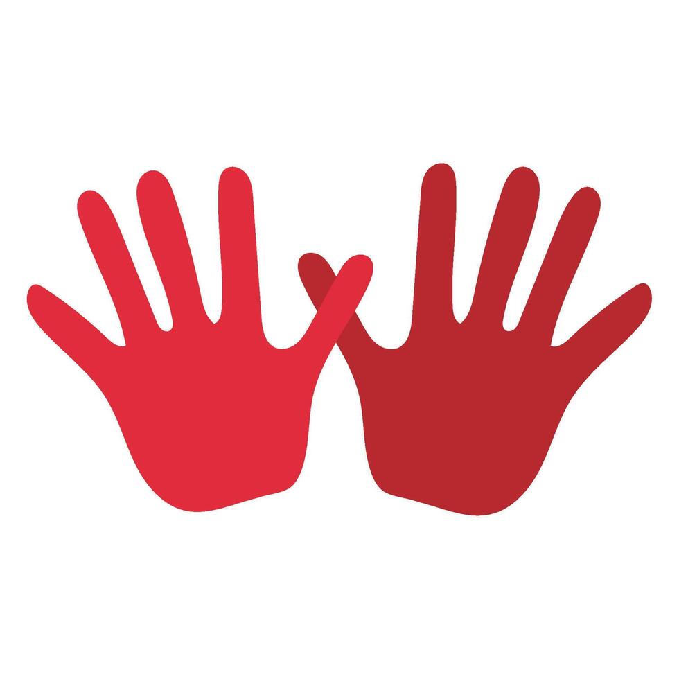 Two hands with red hands on a white background vector