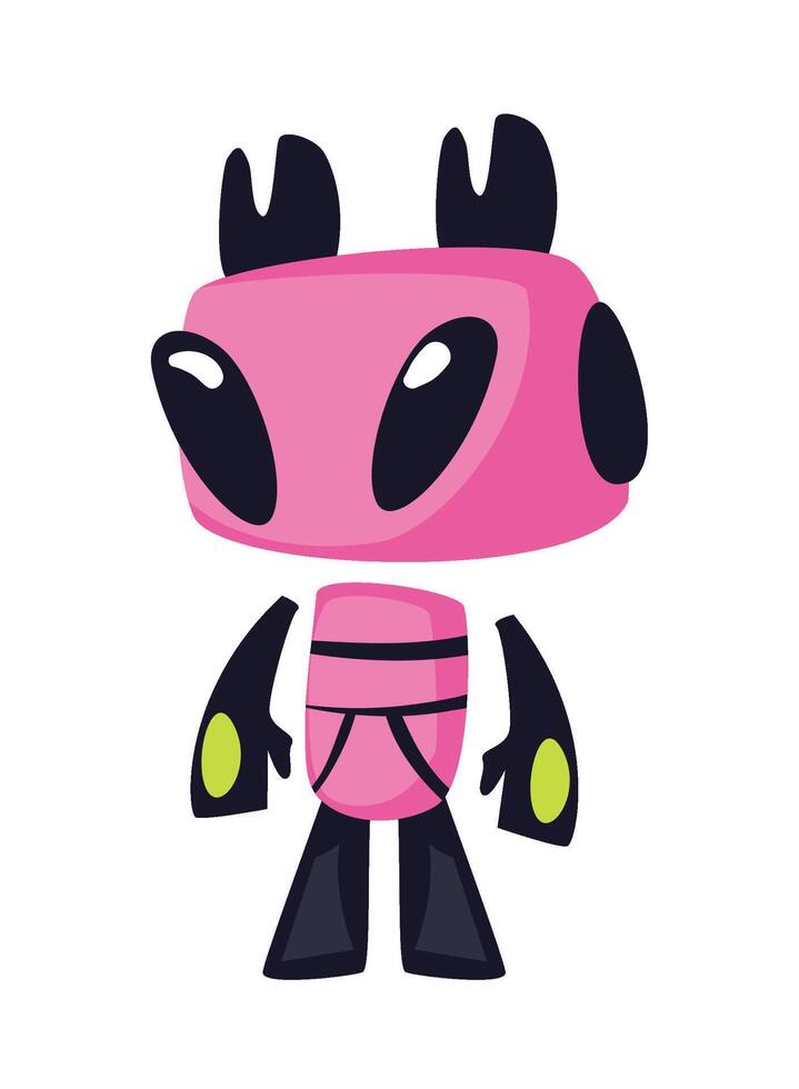 A cartoon pink alien with black eyes vector