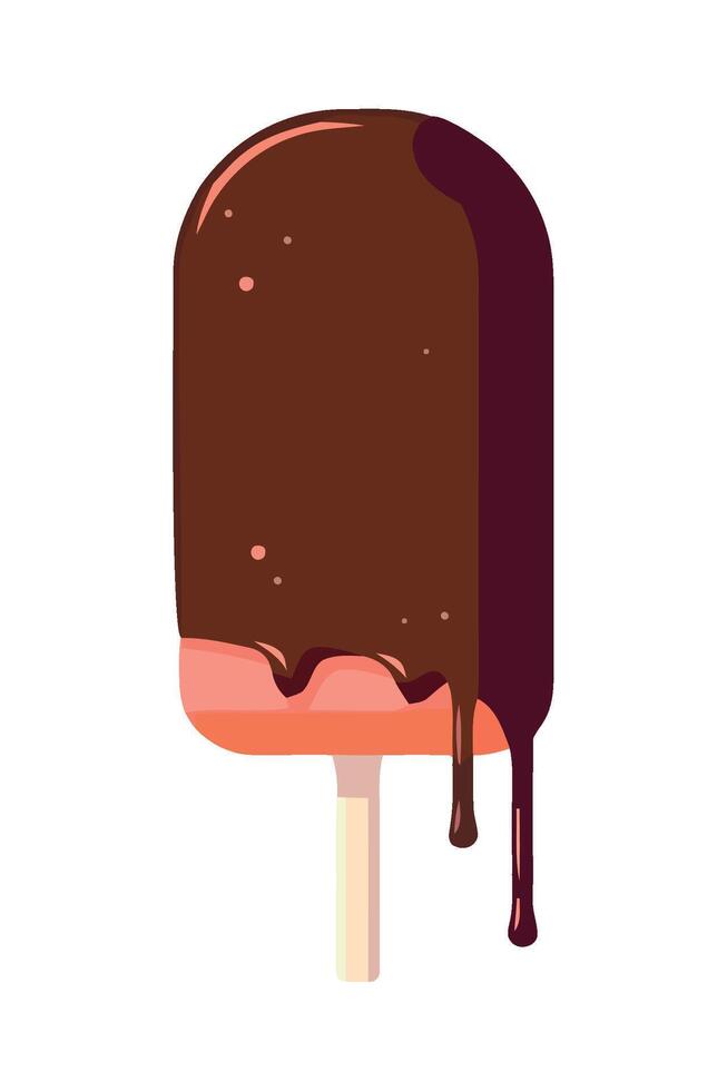 Chocolate ice cream on a stick with a drizzle of chocolate vector