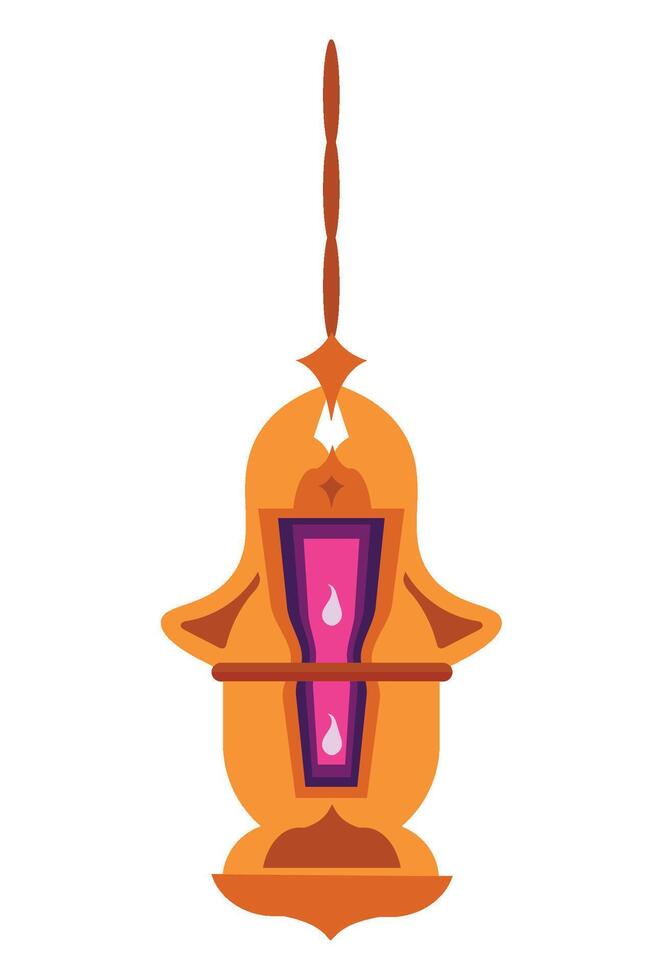An orange lamp with a purple candle on top vector