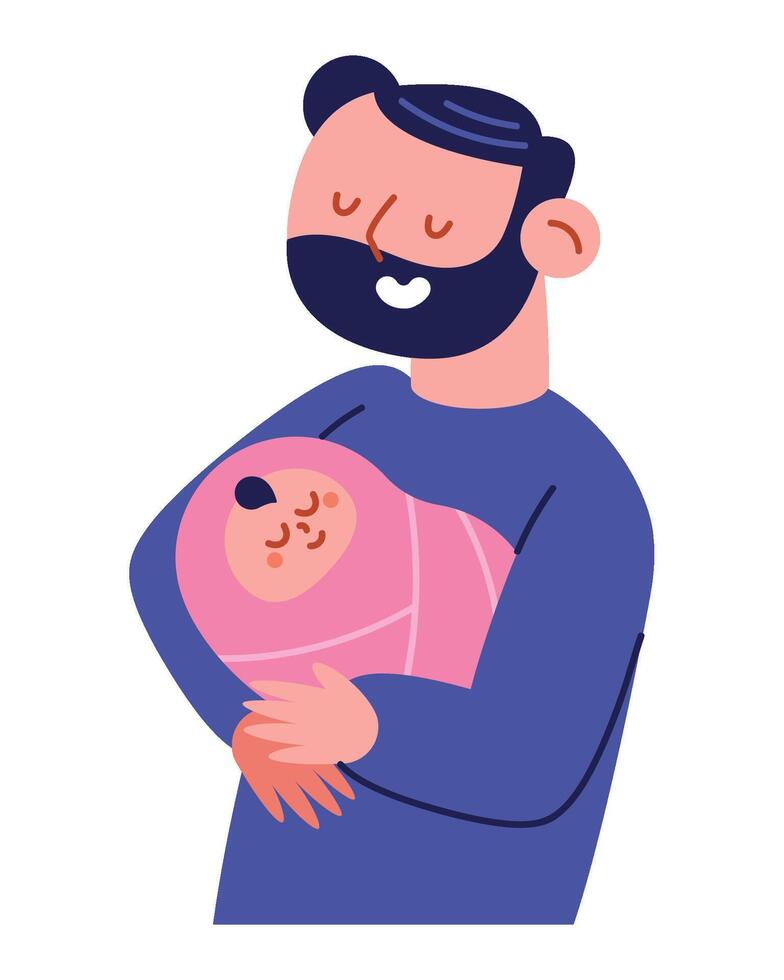 Father holding baby in his arms, illustration vector