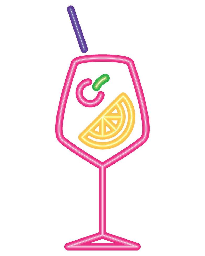 A colorful drink with a straw and slice of lemon vector