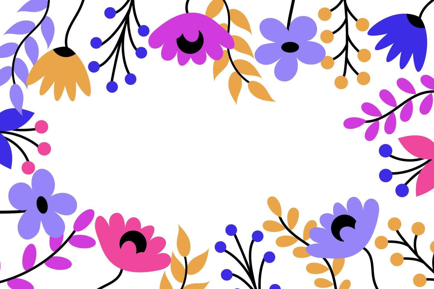 Botanical Frame with Flowers and Leaves. Text Placeholder. Flat Illustration vector