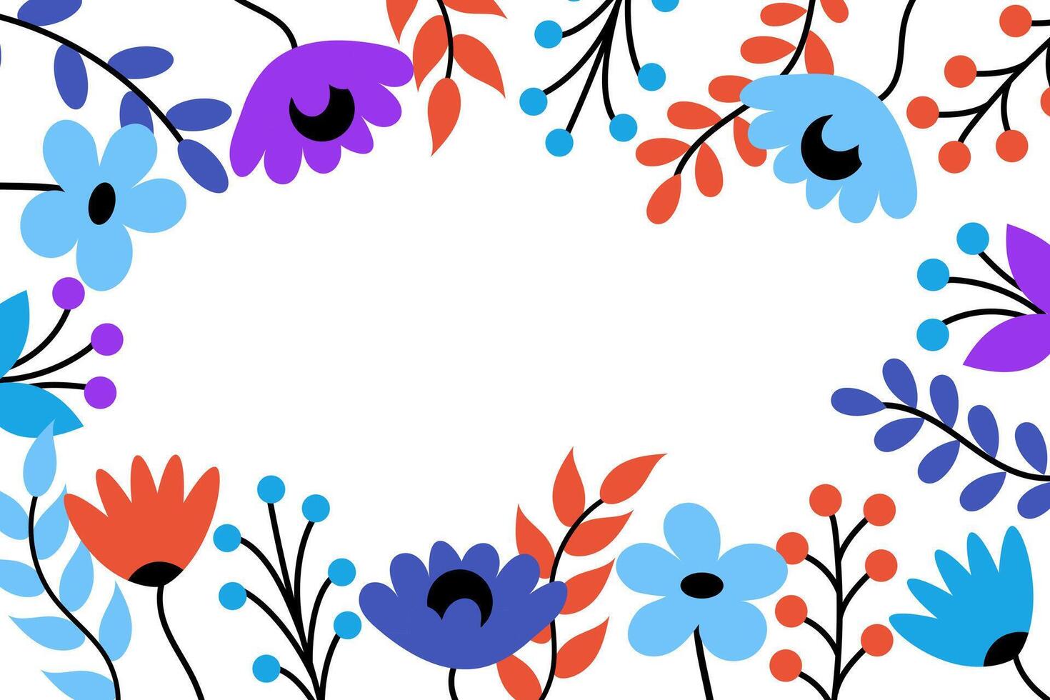 Floral background with flowers and leaves. Frame with flowers. Place for text. Flat illustration vector