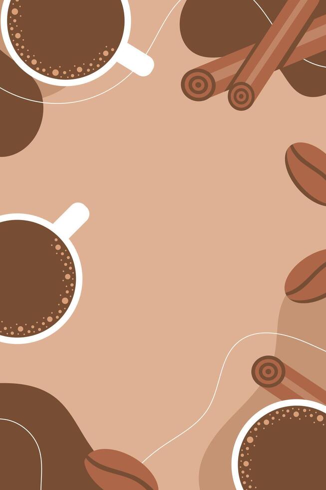 Coffee background with coffee cup, coffee beans and cinnamon. vector
