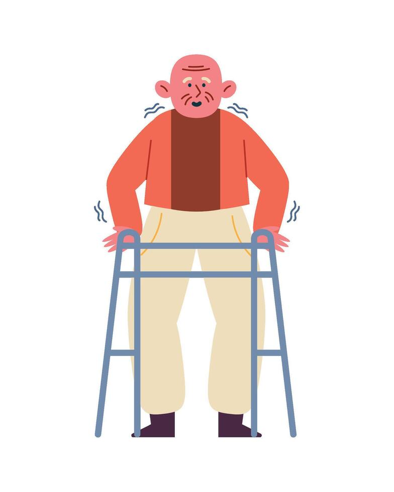 An illustration of an old man with a walker vector