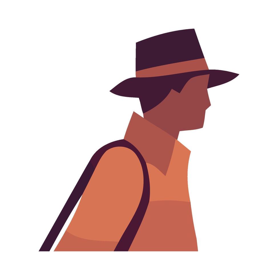 A man in a hat and jacket is standing with his backpack vector
