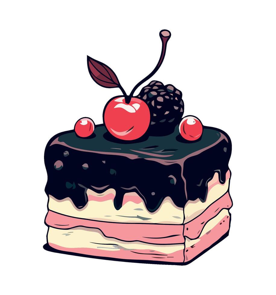 A piece of cake with chocolate and cherries vector