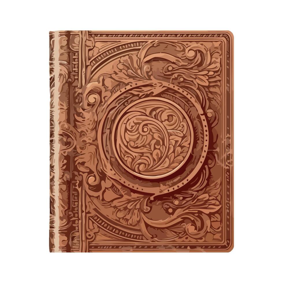A leather book with ornate designs on it vector