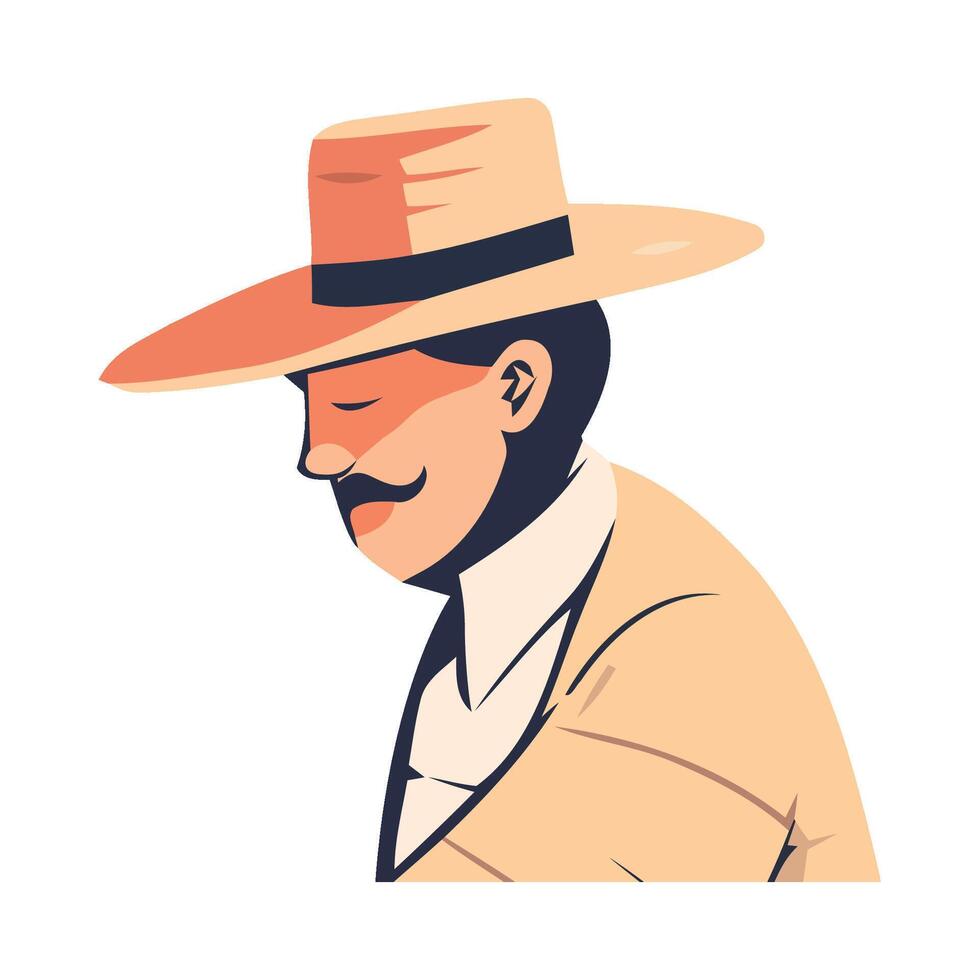 A man in a hat and suit with a mustache vector