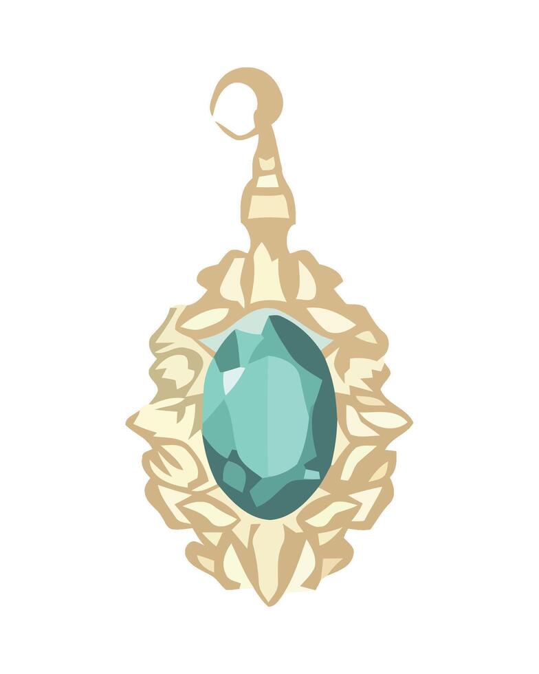 An illustration of a pendant with a turquoise stone vector