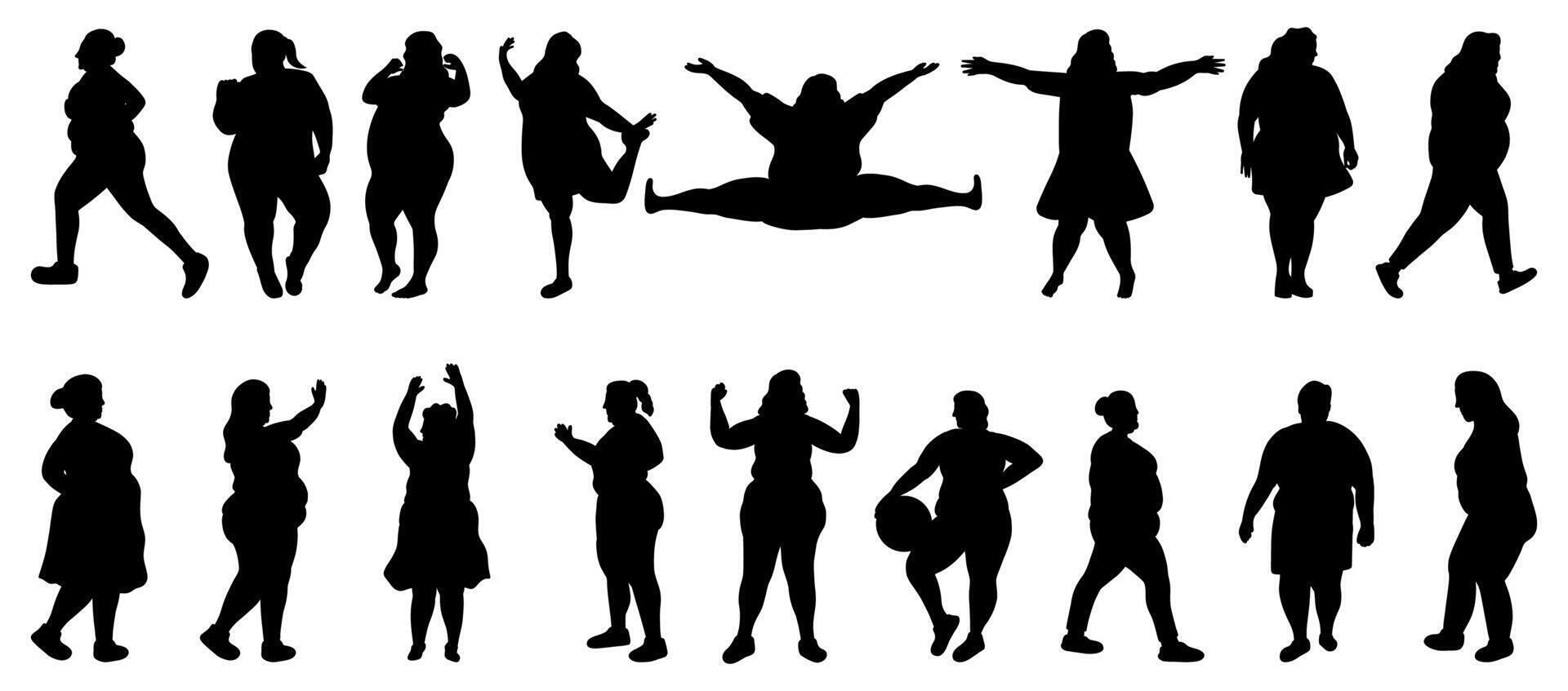 Set of 17 item woman obesity silhouette illustration vector