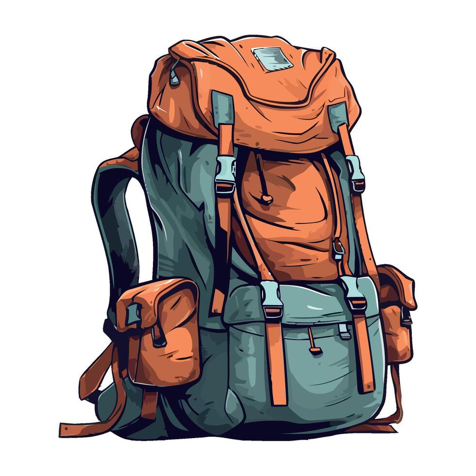 An orange and blue backpack with straps vector