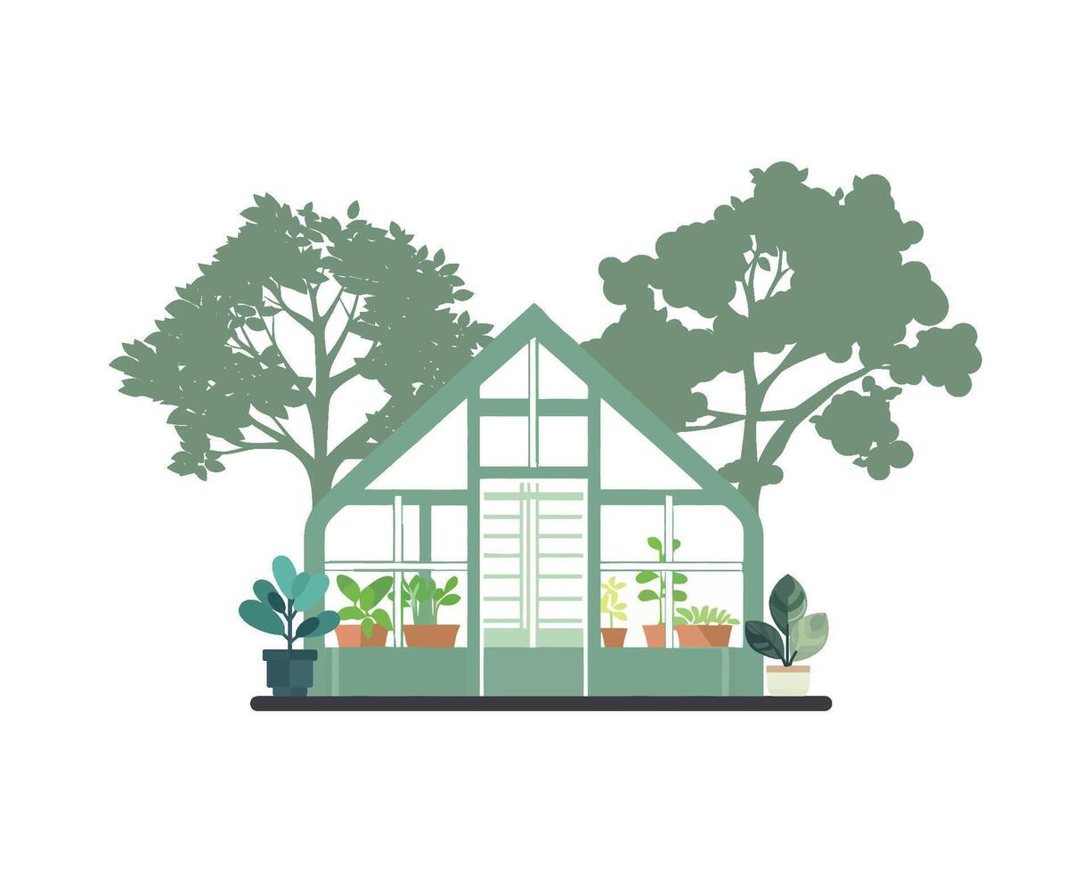 Greenhouse with plants and trees illustration vector