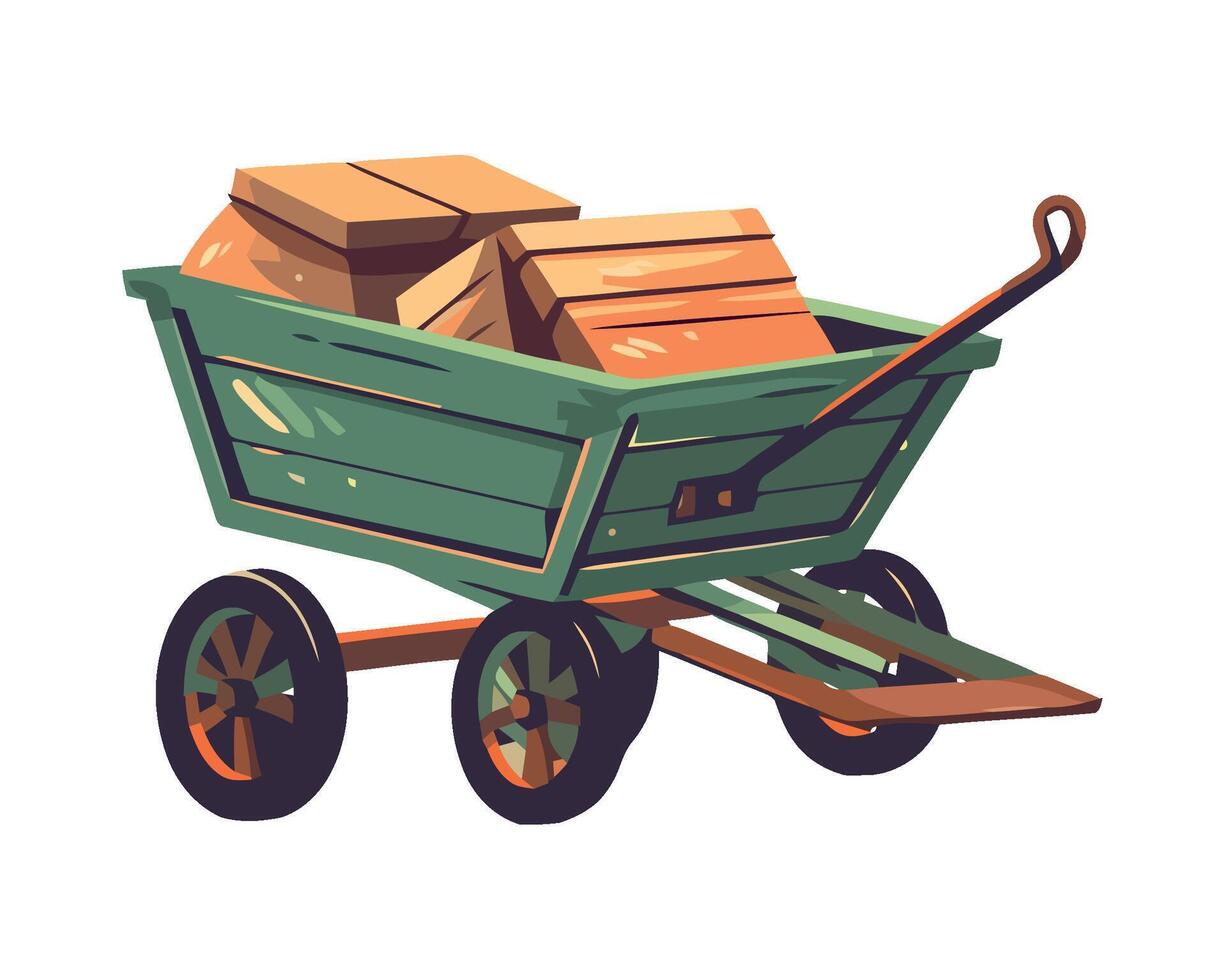 A cartoon illustration of a wooden wagon with a load of wood vector