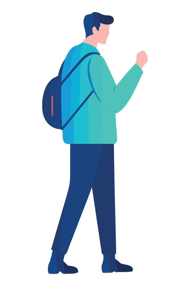 A man with a backpack walking vector
