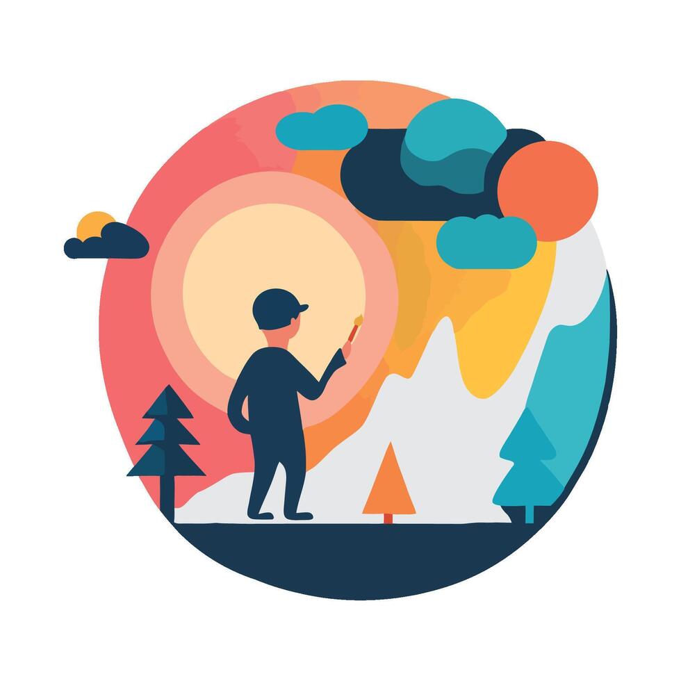 A man is standing on a mountain with a brush in his hand vector