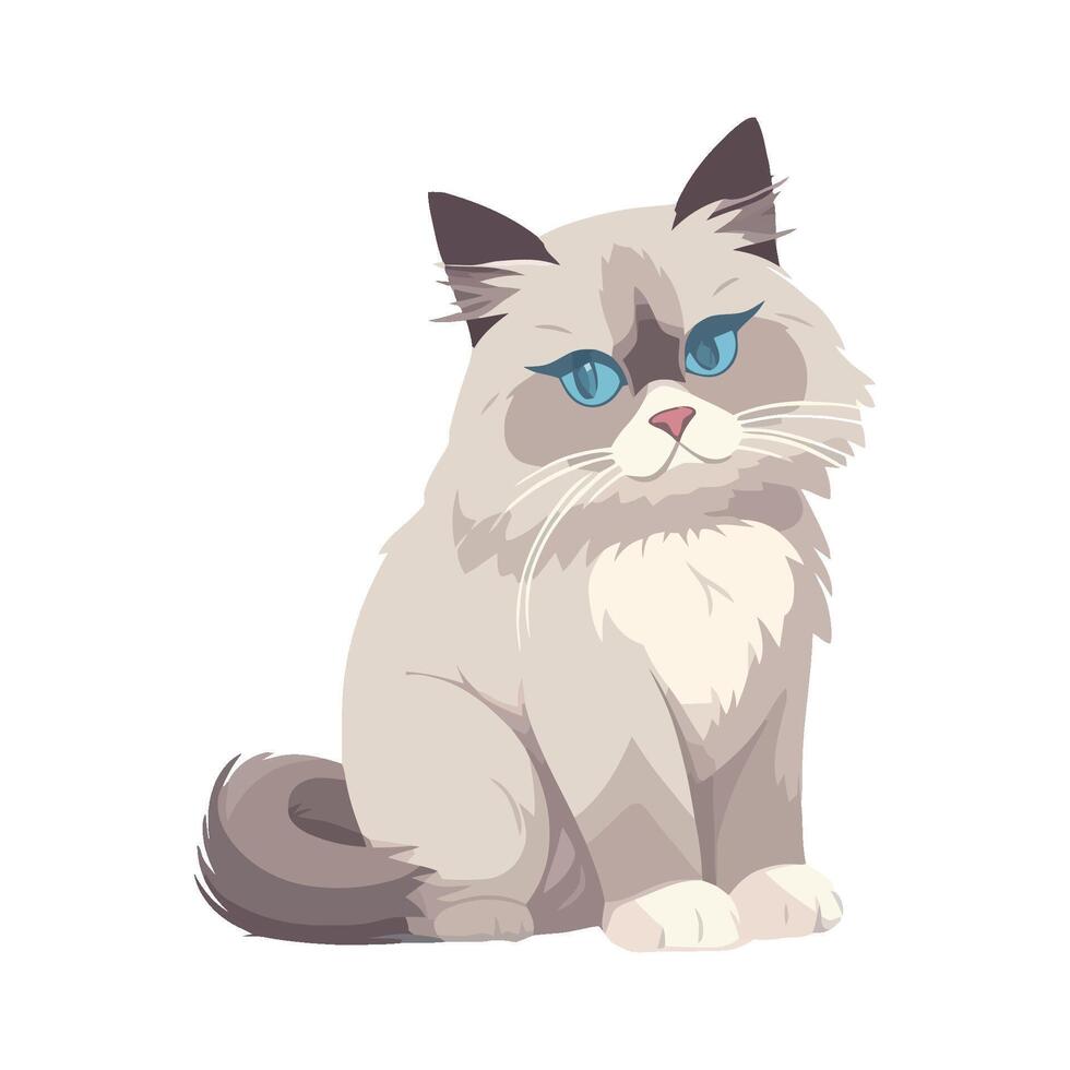 A cartoon cat with blue eyes sitting down vector