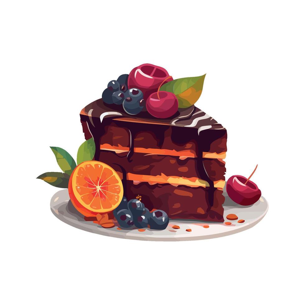 A piece of cake with cherries and orange slices vector