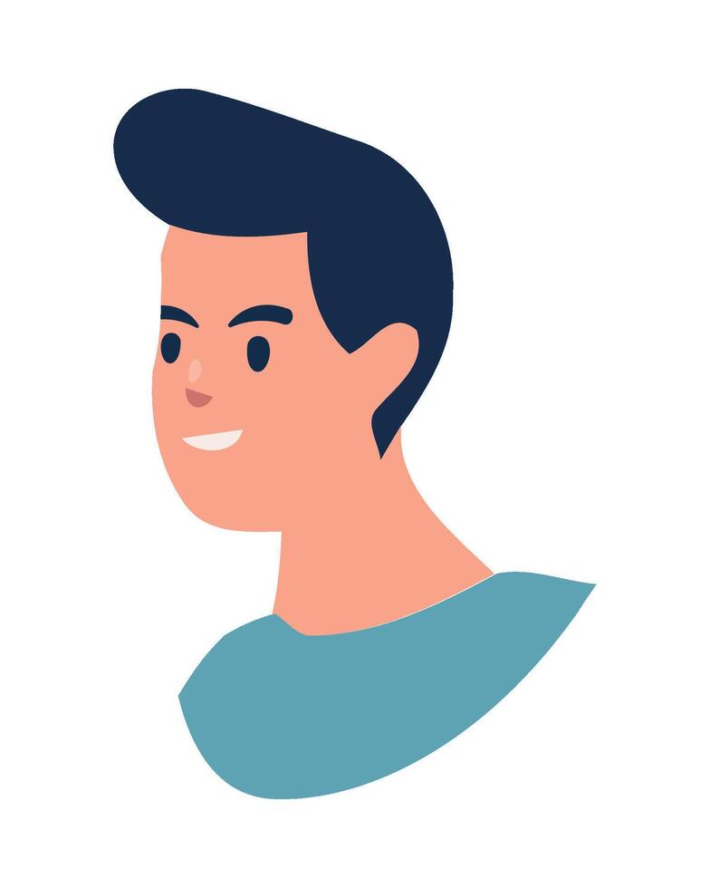 A man's face with a blue shirt and black hair vector