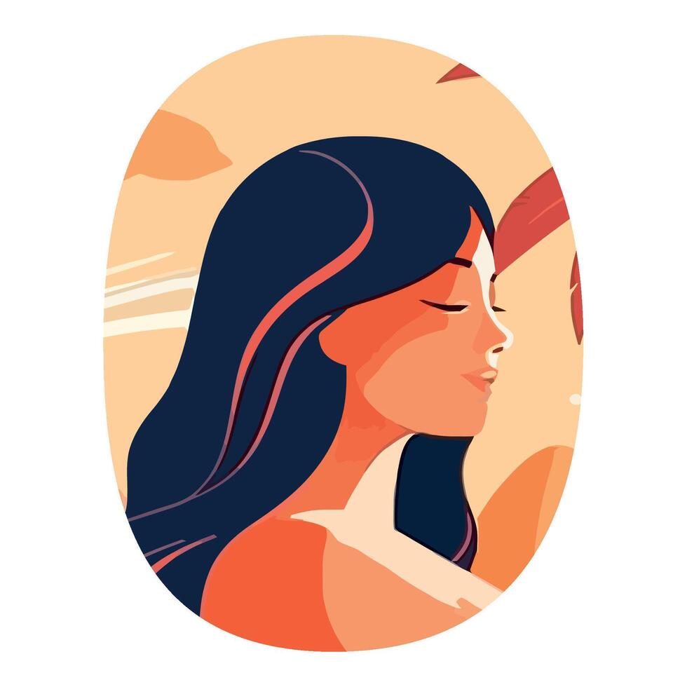 A woman with long hair and a sun in the background vector