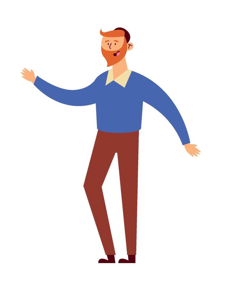 A man with a beard and a blue shirt is standing vector
